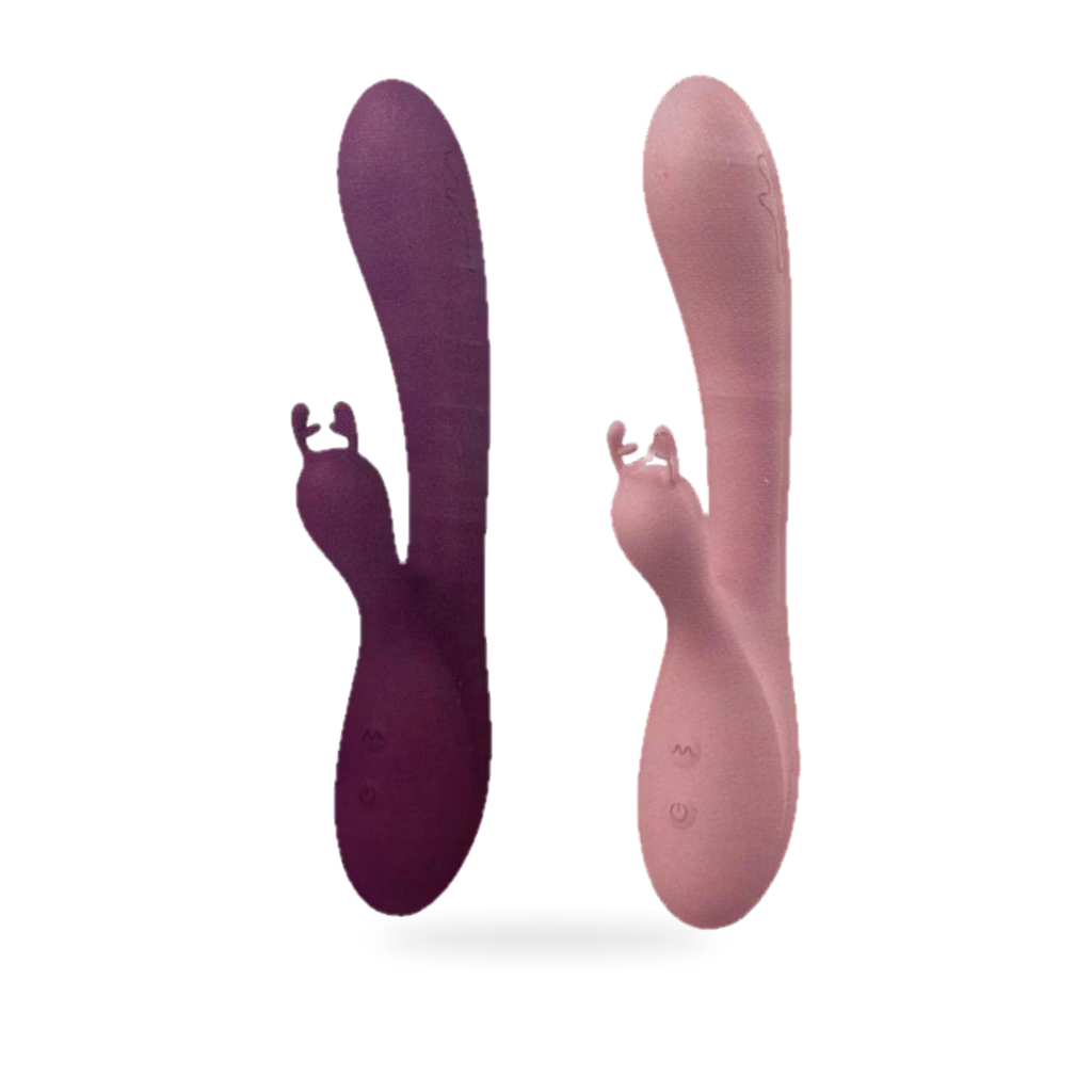 Fotografía de referencia de vibrador con diseño de conejo.